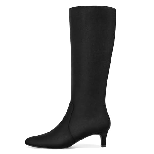 mysoft Women's Knee High Boots Kitten Heel Square Toe Fashion Tall Boots Side Zipper Long Boots2