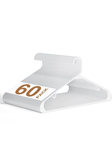 Jersow Plastic Hangers Clothing Hangers Durable Tubular Shirt Hangers Coat Hangers, Slim&Space Saving, Heavy Duty Clothes Hangers Ideal for Laundry & Everyday Use (White, 60 Pack)