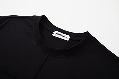 Image of YININF Men's T-Shirts Hipster Short Sleeve Solid Color Crew Neck Cotton Soft Fitted Tees
