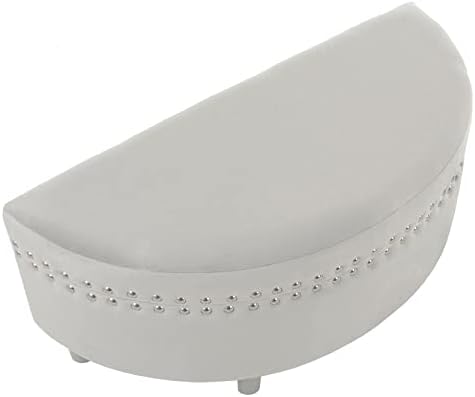 Hodge and Hodge Half Circle Storage Ottoman Plush Velvet Padded Seat Silver Stud Wooden Legs - Silver