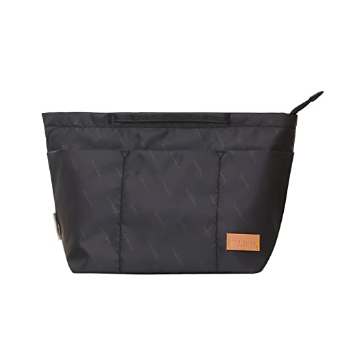 In. Purse Organizer Insert With Zipper, Nylon Fabric Storage Bag With Handles, For Womens Handbags & Tote Bags, Neverfull, Lightweight Large Sized Black #TOP4