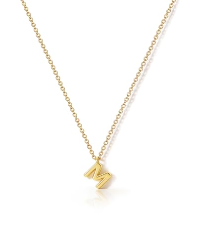 HANLI Colgante Letra Inicial para Mujer - Collar de Letra M Personalizado Bañado en Oro 14K Joyería Fina para Mujer Regalo Elegante Delicado Monograma