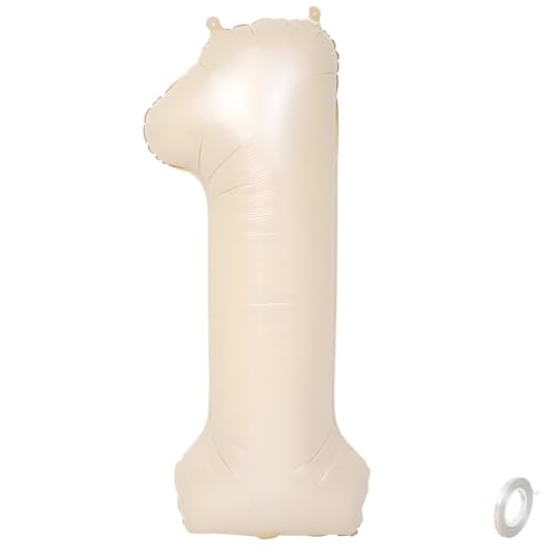Balorise 40 Pouces Aluminium Ballon Géant Beige Chiffre 1, Gonflable Hélium, Grand Numéro 0-9, 10-100 (101cm), Décoration de Foil Ballons pour Fête...