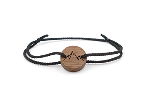 WALDHERZ Armband Berg aus Walnussholz & EcoKordel | personalisierbar | Holz Bergarmband | handgefertigt in Deutschland | nachhaltig und vegan