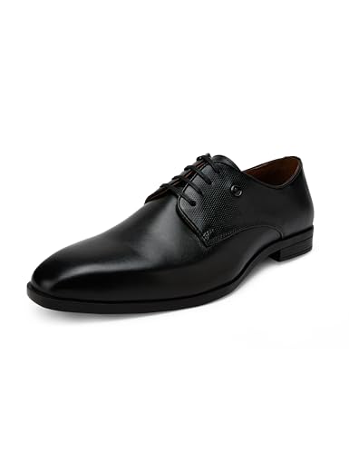 Image of Louis Philippe Men Premium Leather Breathable Lining Material Anti Slip with Heel TPR Sole Formal Derby Shoes