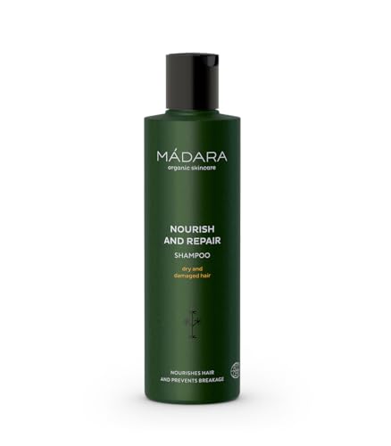 MÁDARA Organic Skincare | Champú Nutre y Repara - 250 ml, con Ortiga del Norte y Membrillo, Nutritivo, Sedoso, Rico, Previene la rotura, Vegano, Certificado Ecocert, Envase reciclable.