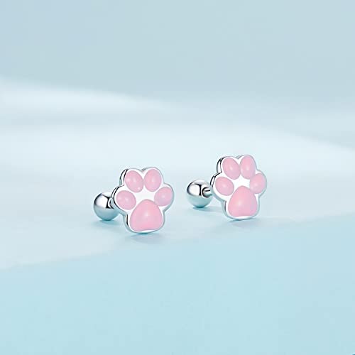 WOSTU Cat Paw Stud Earring for Women S925 Sterling Silver Pet Footprint Earring Hypoallergenic Jewelry Gift for Women Teen Girls Cat Lovers Pink4