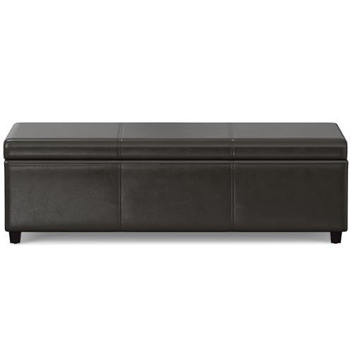 Image of SIMPLIHOME Avalon 54 inch Wide Vegan Leather Storage Ottoman in Tanners Brown