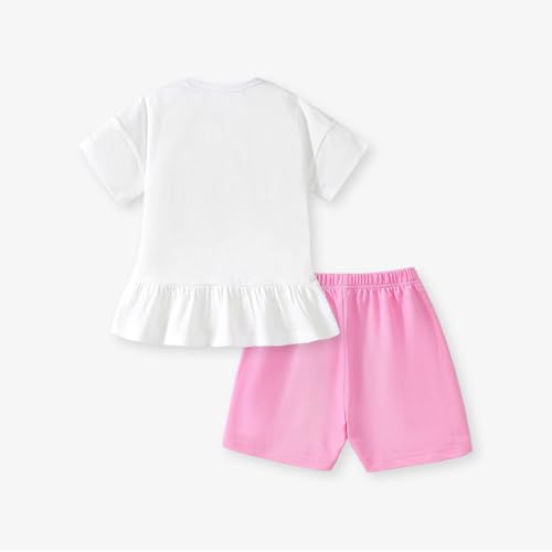 Image of HILEELANG Toddler Girl Summer Short Outfit Sets Cotton Short Sleeve Tops Tees Shorts Clothing Sets