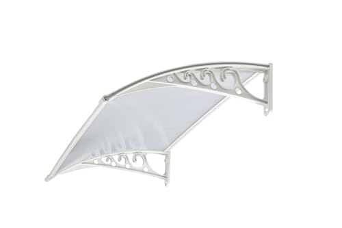 Image of CHENNAI Window Blinds and Shades DIY Polycarbonate Awning (Engineered Plastic Brackets) Window Sunshade Door Weather Shed Rain Canopy Awnings - 4'Widthx2'Depth (White Brackets & White Sheets)