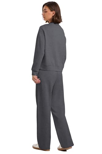 Image of WIHOLL Two Piece Sets for Women Fall Outfits Lounge Sets Mock Neck Tops Wide Leg Pants Vacation Travel Airport Outfits