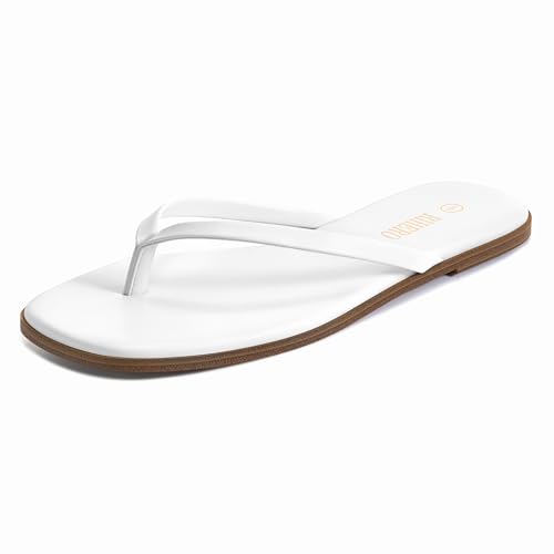 Image of Rihero Flip Flops for Women Comfortable Square Toe Beach Sandals Slip On Leather Thong Flat Sandals Dressy