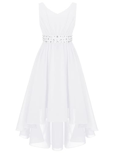 Choomomo Kids Girls Chiffon Wedding Dress Sleeveless Formal Party Flower Girl Dresses Ruffle High Low Hem