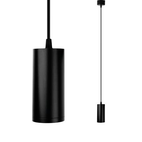 INNOVATE Lampadario camera da letto cilindrico a LED [130 mm 230 Volt, alluminio attacco GU10, nero] Lampadario soggiorno regolabile in altezza I Lampada da comodino cucina led Lampadina non inclusa