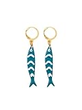Pendientes Peces Mujer Dorados y Oro — Conjunto Pendientes Turquesa Largos de Verano y Vintage