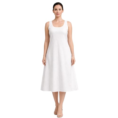 DARMENZO Women’s Poly Cotton A-Line Inner Slip, 43 Inch (109 cm) Below Knee Sleeveless Scoop Neck Underdress Slip for Kurtis, Dresses & Anarkali Suits (US, Alpha, Small, Regular, Regular, White)