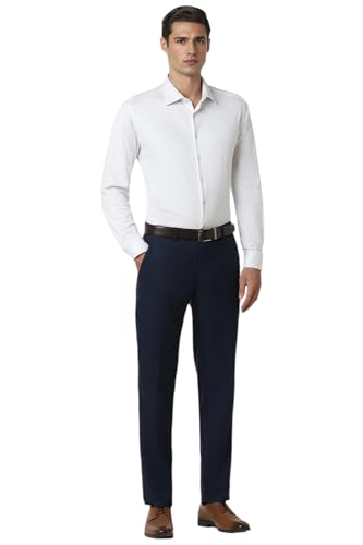Image of Peter England Men Mid Rise Slim Fit Premium Flat Front Formal Trouser