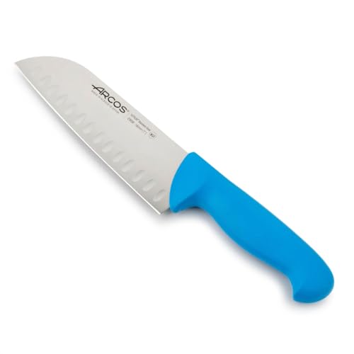 Arcos Série 2900 - faca Santoku com alveolos, lâmina de aço inoxidável NITRUM de 180 mm - pega injetada em polipropileno, cor azul