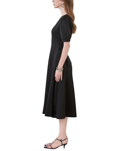 SIXDO G-Black Short Sleeves Woven Flared Dress, Chic and Versatile for Party and Wedding Guest Events M — view 5