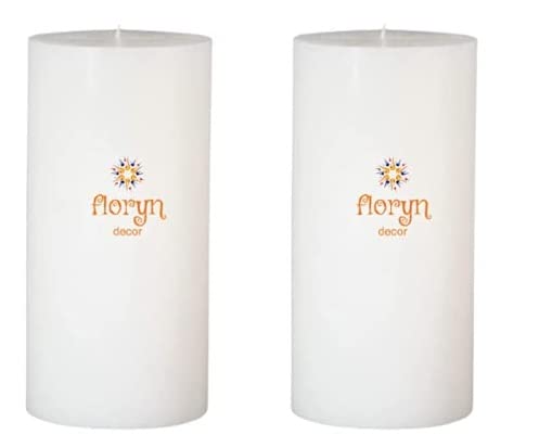 Image of Floryn Decor White Pillar Candles Set of 2 | Smokeless | Odourless | Dripless | Long Burning Candle (Combo of 2) (2 by 6 inches)
