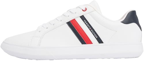 Tommy Hilfiger Herren Cupsole Sneaker Essential Leather Cupsole aus Leder, Weiß (White), 45