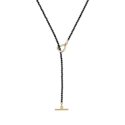 SAMYA Black Tourmaline Y Necklace for Women Beaded Necklace 24 Slip Necklace Natural Crystal Jewelry Adjustable Minimalist Black Necklace Gift for Her