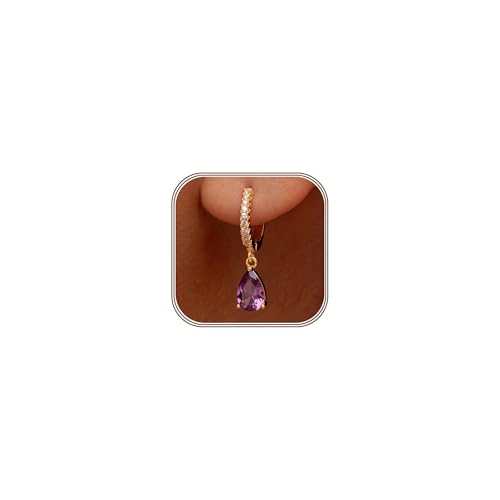 Image of HARJJMR Birthstone Dangle Earrings for Women 14K Gold Plated Hypoallergenic Earrings Turquoise Amethyst Sapphire Aquamarine Tanzanite Drop Hoop Earrings Jewellery Gift