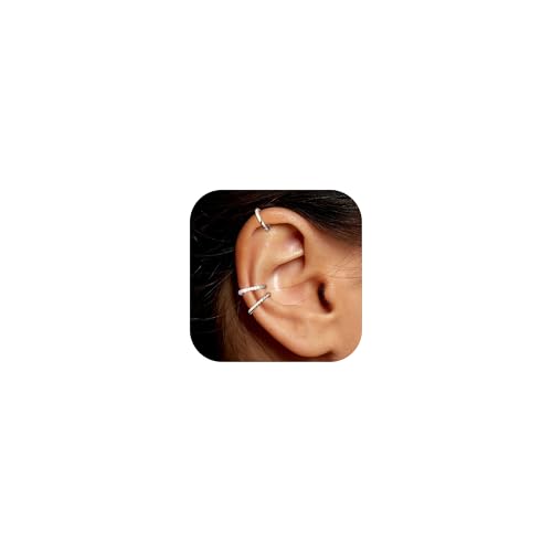 BVLAGIDA 3 Piezas Ear Cuff para Mujer Plata Pendientes sin Agujero Ajustables Pendientes Clip Fake Helix Cartílago Pendientes con Joyero
