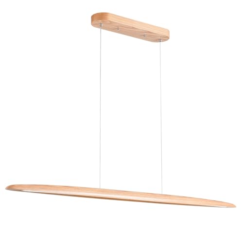 Image of YISDESIGN 59 inch 40W Wood LED Linear Pendant Light Fixture Led Dining Room Light Dimmable Hanging Light Fixture for Dining Room Kitchen Island Pool Table Lights Natural Ash