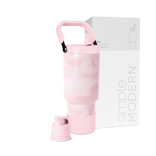 Simple Modern Trek Pivot | 30oz Flip Straw Tumbler with Handle | Water Bottle & Boot | Interchangeable Straw & Chug Lids | Insulated Stainless Steel Jug | Gym Sports Outdoors | Blush Tie Dye