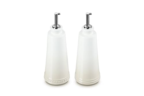 LE CREUSET PG8042-10716 Signature - Juego de aceite y vinagre de gres, 10 onzas cada uno, merengue