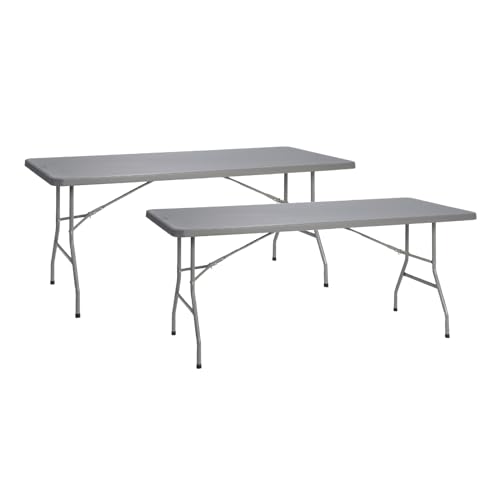 Solycarpa Pack 2 Mesas Rectangulares 200x90 con patas plegables de Exterior, Jardín, Catering y...