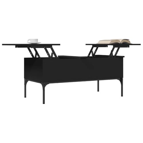 Table basse bois d'ingénierie noir et métal structure robuste de 100 cm style industriel - 5