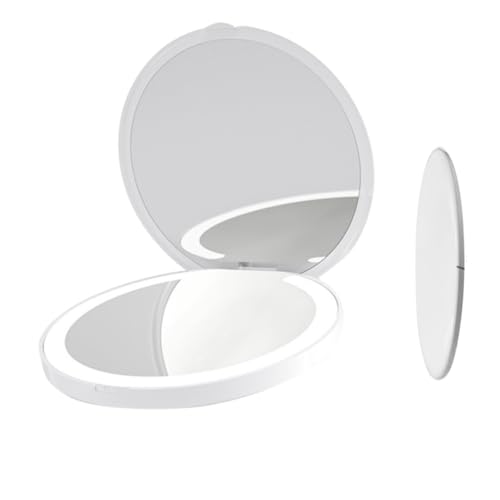 Miroir de Poche, 10X LED Miroir de Poche Lumineux, Miroir de Maquillage de Voyage Éclairé par LED, 10X Miroir de Voyage, Miroir de Maquillage Rechargeable, Miroir Compact Double Face Pliable 9x9 cm