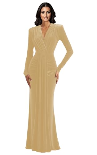 zoteno Women's Ruched Velvet Wedding Guest Dresses Long...