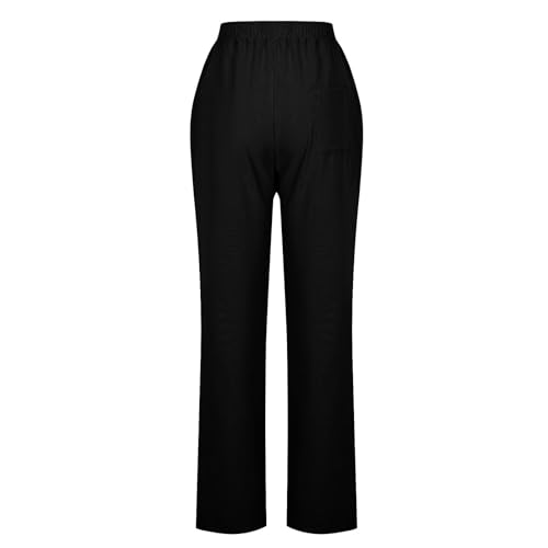 Linen Pants Women Petite Suumer Pull On High Waist Straight Leg Pants Drawstring Loose Beach Trousers with Pockets4
