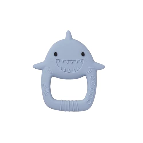 Image of Loulou Lollipop Wild Silicone Teether for Babies 4 Months and Up, Textured Teething Ring for Sore Gums, BPA-Free Food-Grade Silicone, Easy-Grip Open Shape, Dishwasher & Freezer Safe, Smiley Sharks
