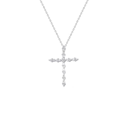 Diamond Cross Necklacee 1/4 cttw Round and Baguette Natural Diamonds in Sterling Silver or 14k Yellow Gold Plated Silver 18 Inch Chain