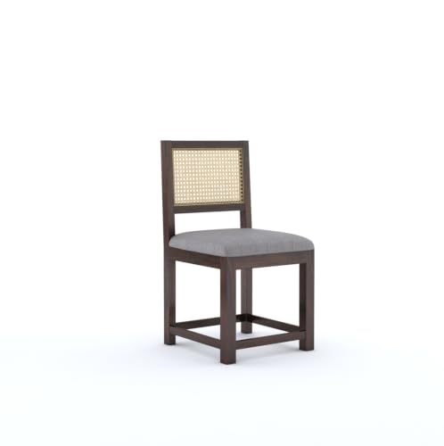 Image of Wooden 2 Chair for Living Room & Dining | Solid Wood Frame with Cane Backrest | Cushioned Seat | Modern Accent Chairs for Home & Office (Set of 2, Walnut)