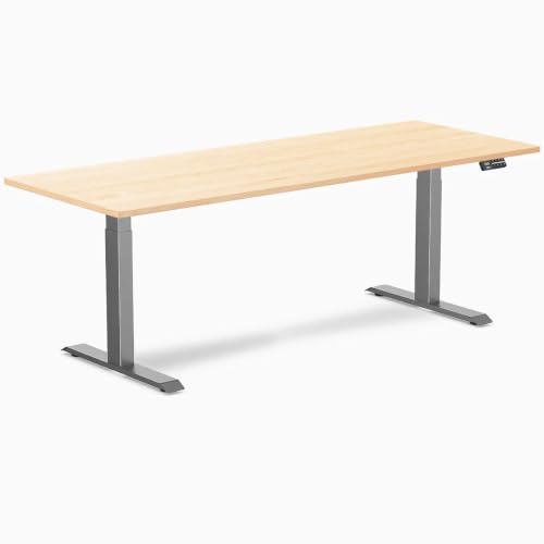 Image of Desky Dual Hardwood Sit Stand Desk Maple 80 inch Space Gray
