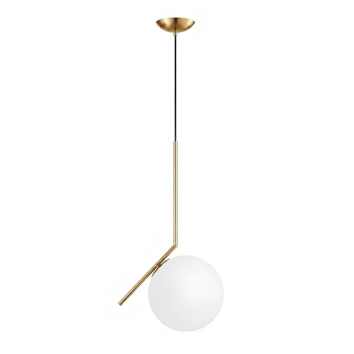 LFsem Lampe à suspension asymétrique en verre, Suspension E27, Globe en verre opalin, Tige en fer...