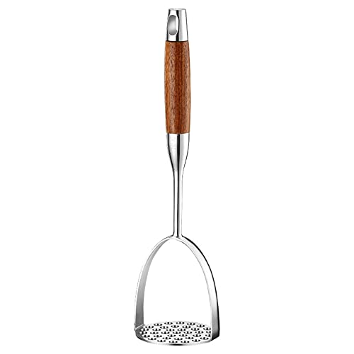 UPTALY Presse-purée en acier inoxydable avec poignée en bois de rose (35 x 8.5 cm), presse-ail épais, grand presse-avocat pour presser carotte, banane, haricot, citrouille, fruits Cover