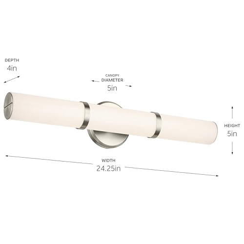 Image of Kichler Rosh 24.25 inch LED Bathroom Vanity Light Fixture with White Glass in Brushed Nickel, Modern Minimalist Bath Bar for Mirror Lighting (24.25 inch W x 5 inch H), 55188NILED