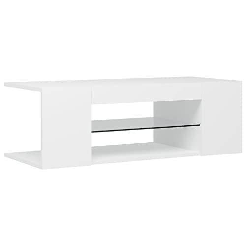 vidaXL Meuble TV avec Lumières LED Armoire Basse Centre de Divertissement Meuble Stéréo Salon Salle de Séjour Maison Intérieur Blanc 90x39x30 cm