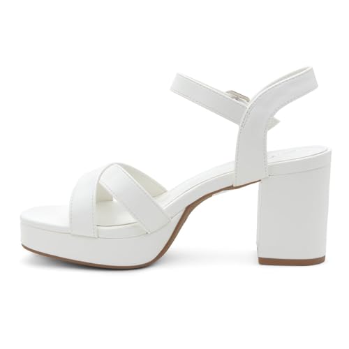 Image of Shoe Land Platform Heels for Women - 3 Inch Chunky Block Heeled Sandals, Square Open Toe, Ankle Strap Dressy Strappy High Heels for Wedding, Party & Evening Events