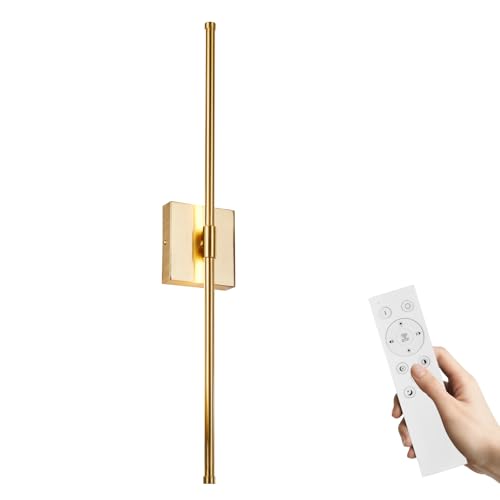 Image of LED Wall Sconces with Remote Control, 5 Colors 3000K-6500K & Dimmable, Hardwire Wall Light with Timer & Night Light, LED Gold Wall Lamps for Living Room, Bedroom, 27.55 Inch
