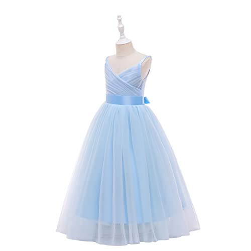 Image of Glamulice Flower Girls Spaghetti Strap Tulle Dress Long A Line Wedding Pageant Dresses Princess Birthday Party Ball Gown