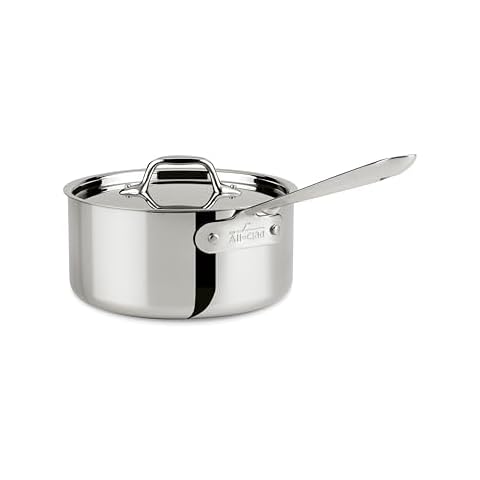 All-Clad D3 3-Ply Stainless Steel Sauce Pan with Lid 3 Quart, Induction, Oven Broiler Safe 600F, Multipurpose, Compatible w/ All Cooktops, For Restaurant or Home Kitchen, Pots & Pans, Cookware, Silver Cover