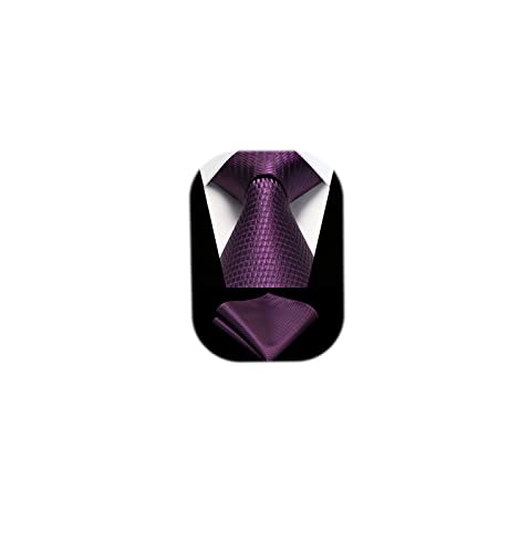 Image of HISDERN Ties for Men Solid Houndstooth Neckties Handkerchief Formal Business Tie & Pocket Square Set Wedding Party