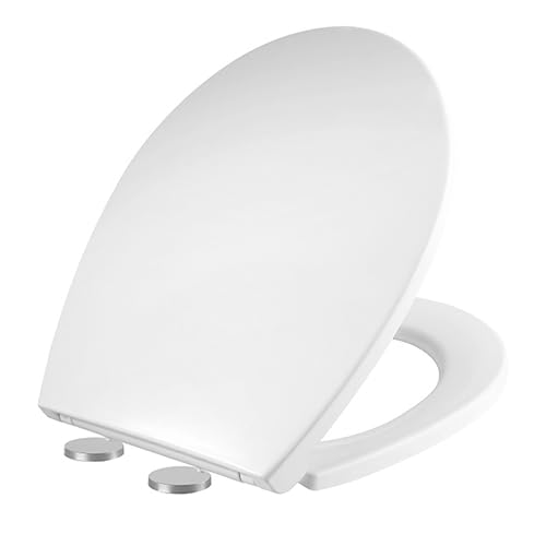 Mass Dynamic Sedile WC Soft Close - Sedile WC in plastica bianca con sgancio rapido, cerniere regolabili Top Fix, sedile WC ovale standard